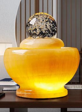 流水摆件透光石球高山流水喷泉新房创意家居装饰办公室假山工艺品