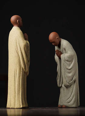 中式创意紫砂小和尚摆件禅意家居佛系装饰陶瓷工艺品茶室桌面摆设