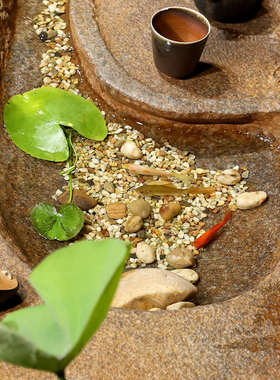 中式庭院循环流水茶桌椅组合户外禅意功夫茶台茶几生态微景观鱼池