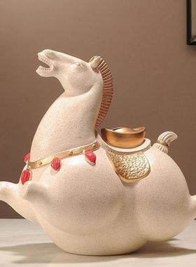 新中式马上有钱办公室老板桌马到成功马摆件家居存钱罐装饰工艺品