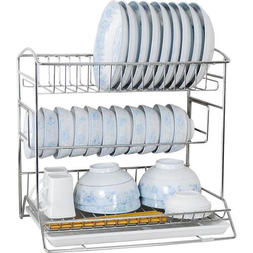 Sdr一体式大号三层碗架沥水架304不锈钢碗碟架厨房置物架碗盘架