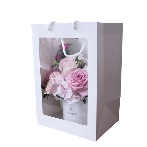 芯苼透明橱窗袋折叠pvc开窗手提花袋鲜花绿植花束包装