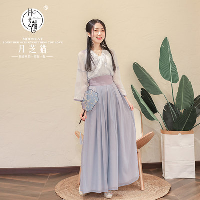 月芝猫【青烟柳】汉服春夏改良古风汉元素中国风裙裤两件套装女装_虎窝淘