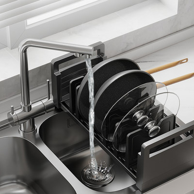 日本式厨房家用多功能锅具收纳架锅盖架竖放置物架收纳神器锅架子 虎窝淘