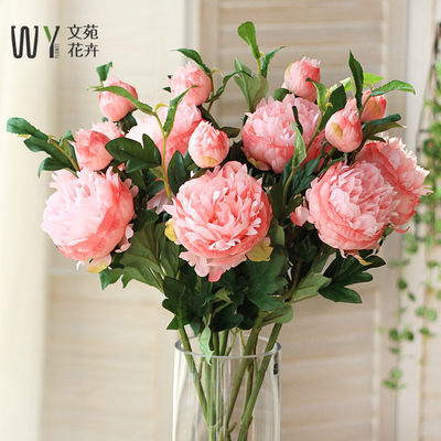 仿真花牡丹花束绢花假花装饰花摆件摆设单枝干花插花客厅落地 虎窝淘