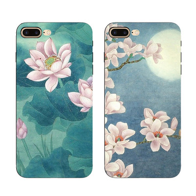 苹果iphone7 8 6splus Xsmax R手机壳5古风月亮桃花荷花se2保护套