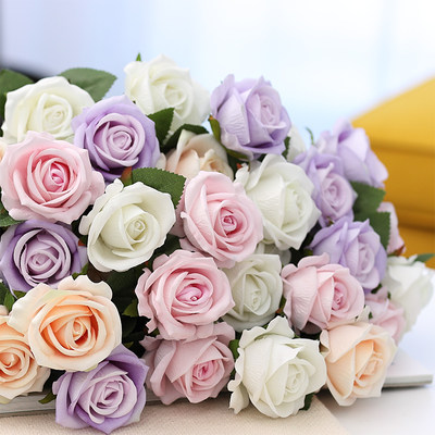单支仿真花玫瑰花婚庆假话花装饰花摆件客厅假花仿真花花束 虎窝淘