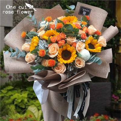 毕业季杭州鲜花速递同城向日葵玫瑰花混搭花束男士生日花店送爱人 虎窝淘