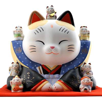 日本药师窑七福神招财猫大号手工陶瓷摆件生日开业乔迁结婚礼物 虎窝淘