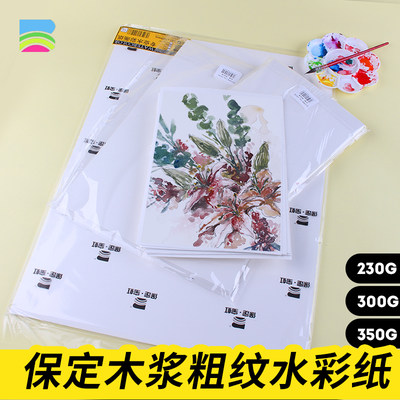 中国保定宝虹水彩纸300g木浆纸水彩本4开8开粗纹230g 8k 4k半开全开350g加厚宝虹木浆16k水彩画纸 虎窝淘