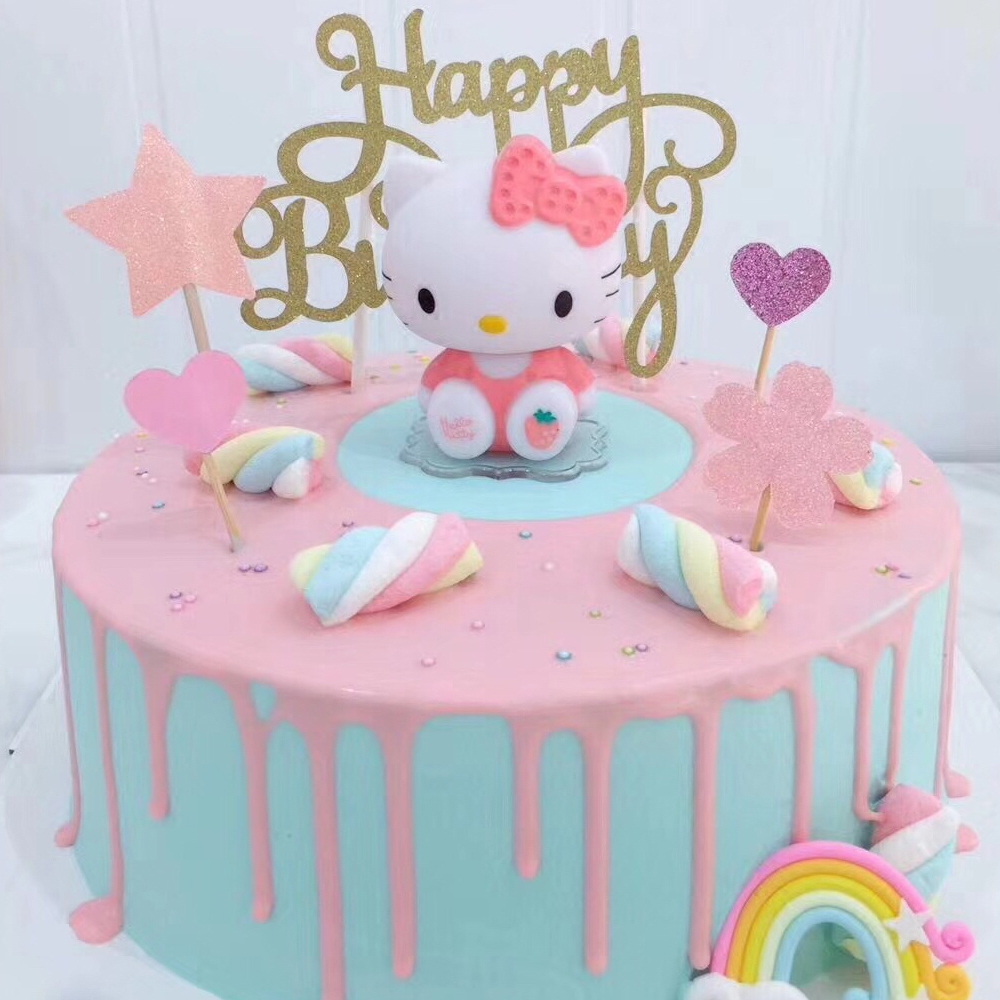 Kitty猫蛋糕装饰水果kt猫hello Kitty生日蛋糕摆件公仔娃娃装扮 虎窝淘