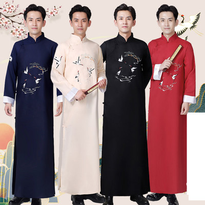 相声大褂长衫男民国复古父亲节长袍马褂中式长款斜襟盘扣演出服装 虎窝淘