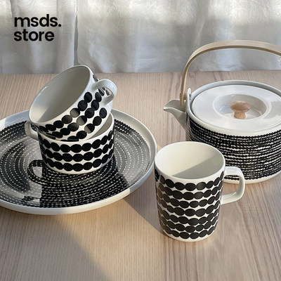 芬兰进口marimekko波点马克咖啡杯茶壶盘子饭碗rasymatto陶瓷餐具 虎窝淘