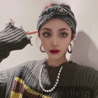 网红街头酷发带女韩版ins个性腰果花头巾复古宽边针织毛线束发箍 虎窝淘