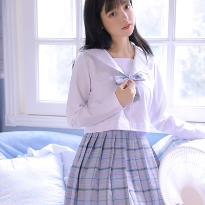Jk制服水手服套装全套春夏日系少女学生格子百褶裙短裙学院风衬衫 虎窝淘