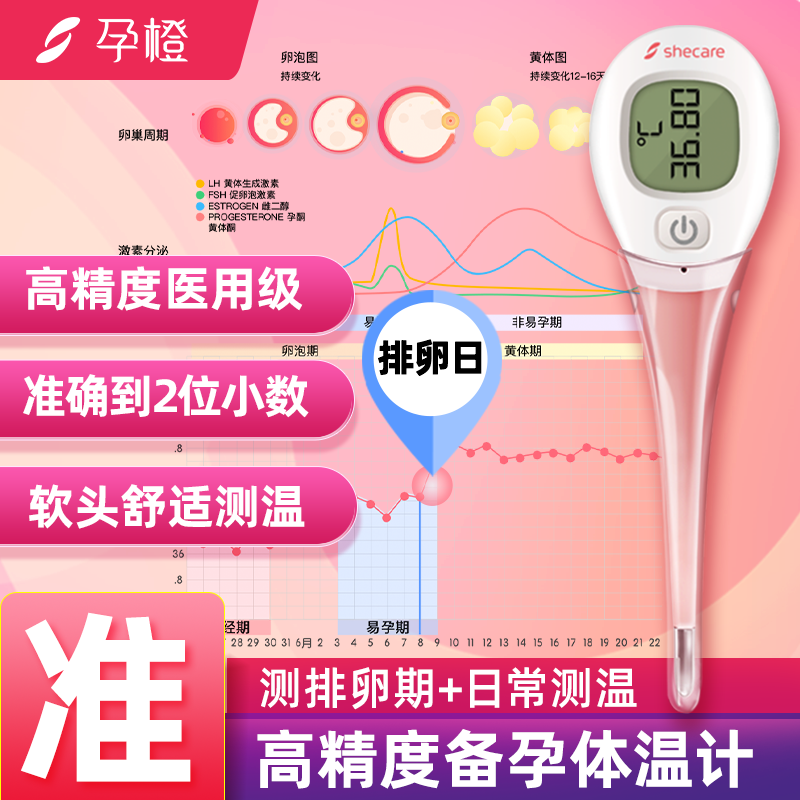 孕橙电子基础体温计温度计家用口腔女性备孕测排卵期医用高精准度 虎窝淘
