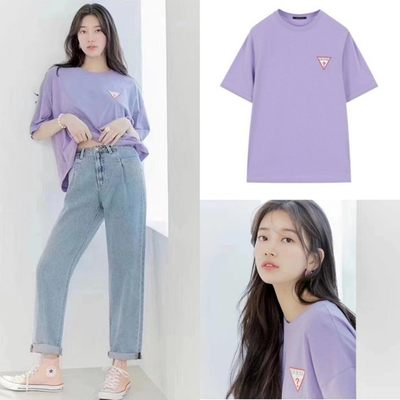 秀智同款盖斯guess浅紫色t恤夏装韩国免税店购爱豆网红同款正品女 虎窝淘