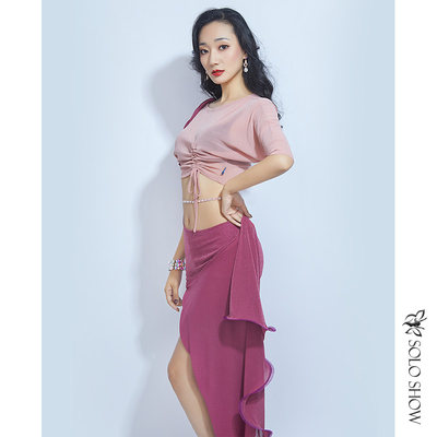 华丽独秀肚皮舞练功服女21新款撞色钻链性感演出服女神气质套装 虎窝淘