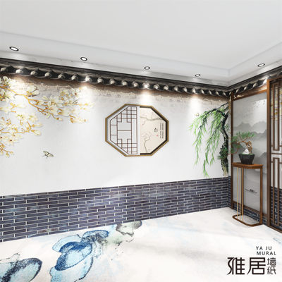 江南水乡中式中国风墙纸饭店餐馆火锅店古风装修壁纸自拍馆剧本杀 虎窝淘