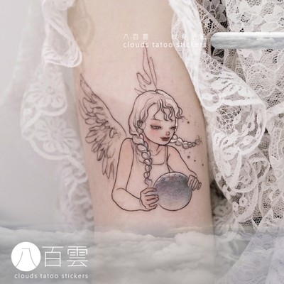 Mg Tattoo 白发小精灵天使少女纹身贴纸软妹刺青清新唯美防水潮 虎窝淘