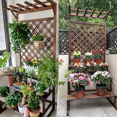 防腐木阳台花架家用多层实木隔断户外植物架庭院室内盆栽花盆架子 虎窝淘