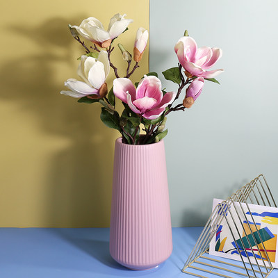 蜜蜂小姐玉兰花装饰套装仿真花插花器花束客厅中式花瓶花艺套装 虎窝淘