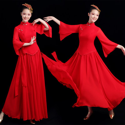 古典舞演出服女飘逸中国风红色扇子舞套装九儿红高粱舞蹈服装仙气 虎窝淘