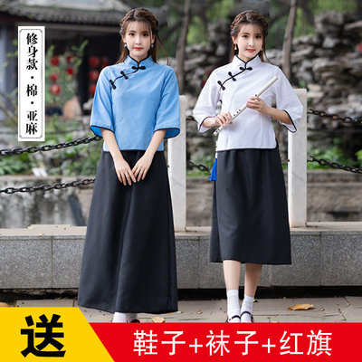 民国学生装女五四青年装民国风女装中山装男班服舞台表演合唱服装 虎窝淘
