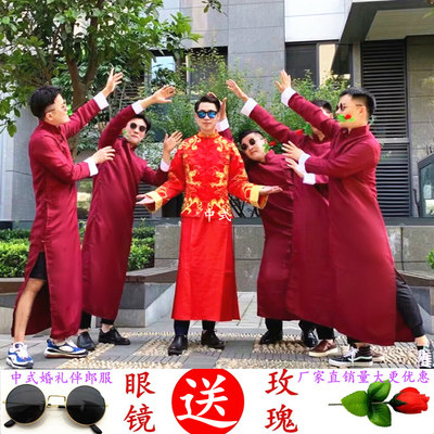 中式伴郎服结婚兄弟团礼服唐装中国风马褂古装长袍复古民国服装男 虎窝淘