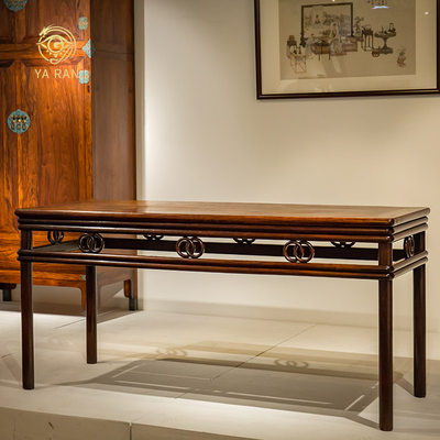明代黄花梨双圈卡子花大画桌古董真品明清古典家具家具文玩收藏 虎窝淘