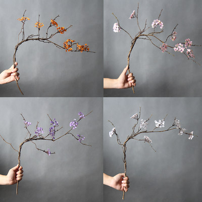 禅意花瓶插花仿真樱花藤条枝客厅假花摆设装饰碎花干枝茶室摆件 虎窝淘