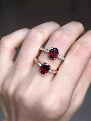 天然石榴石青金石橄榄石戒指925纯银镀白金玫瑰金宝石日韩包邮 虎窝淘