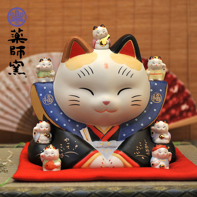 日本药师窑七福神招财猫大号手工陶瓷摆件生日开业乔迁结婚礼物 虎窝淘