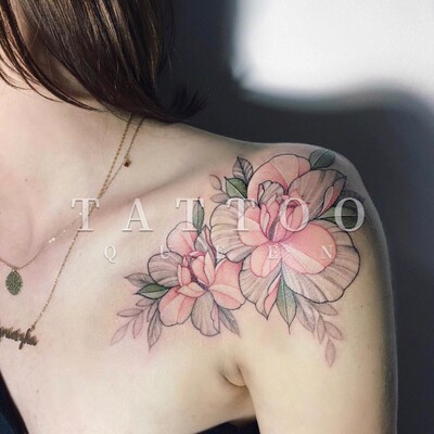 花臂少女tattoo X51 新款性感花朵叶子肩膀锁骨纹身贴 虎窝淘
