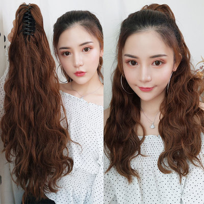 假发梨花头高马尾女绑带式辫子长卷发大波浪自然逼真中长款假发片 虎窝淘