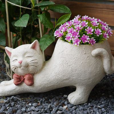 户外花园做旧可爱猫咪花盆摆件庭院阳台花店园艺装饰小猫花盆花缸 虎窝淘