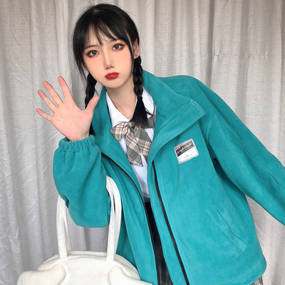 有理想潮牌糖果色摇粒绒开衫外套男宽松情侣装飞行夹克女秋waccsp 虎窝淘