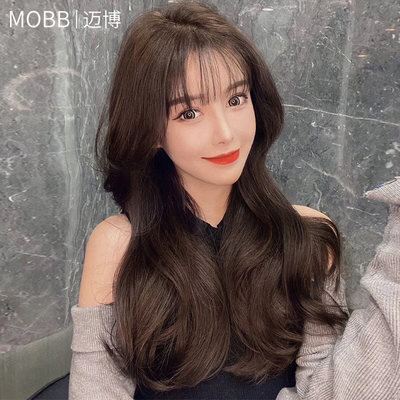 假发女长发法式空气刘海长卷发韩式气垫烫网红自然真人发丝全头套 虎窝淘