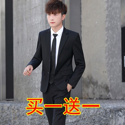 中青年修身商务休闲西服男秋季薄款上衣单件大码纯色西装外套 虎窝淘