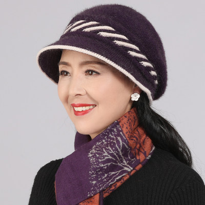 秋冬毛线帽女士妈妈冬季中老年女帽冬天女时尚韩版中年冬老人帽子 虎窝淘