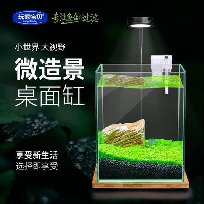 桌面水景缸水族箱小型水族箱造景小型水草缸全套diy小水草鱼缸 虎窝淘