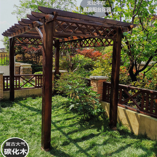 定制防腐木葡萄架庭院碳化木爬藤户外花架木质凉亭阳光房廊架定做