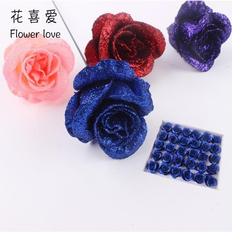 新款亮粉pe贵妃水晶玫瑰花蓝色妖姬金粉玫瑰花卡通花束仿真花批 虎窝淘