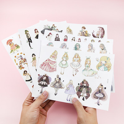 手帐贴纸古风可爱人物卡通少女小清新文艺韩国手账素材装饰贴画 虎窝淘