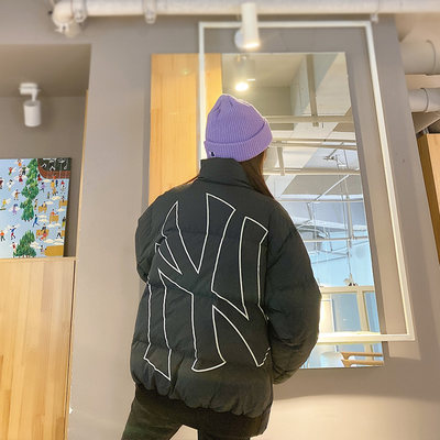 韩国mlb羽绒服女短款后背镂空大ny男女同款保暖冬季新款潮面包服 虎窝淘