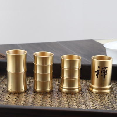 纯铜禅茶筒收纳铜笔筒茶具配件茶道六君子创意铜摆件铜烟灰缸 虎窝淘