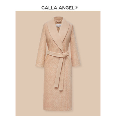 Callaangel进口埃及棉时尚提花浴袍毛巾料纯棉柔软吸水长款浴衣女 虎窝淘