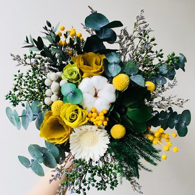 翡翠恋人森系婚礼新娘手捧花新郎胸花不凋谢的玫瑰永生花束木棉花 虎窝淘