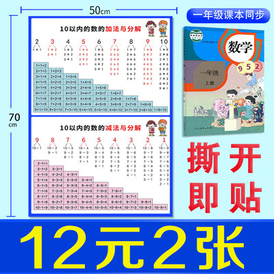 九九乘法口诀表挂图儿童以内加法减法小学生10以内加减法口诀表 虎窝淘