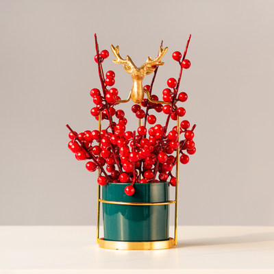 轻奢花艺客厅摆件仿真冬青红果新房装饰花红色发财果花束摆设盆栽 虎窝淘